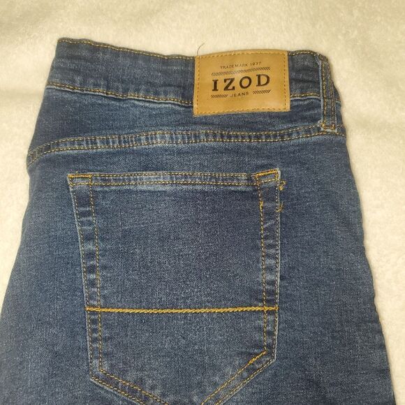 IZOD Woman's 38X32 Jeans, Straight Leg, Stretch, Dark Wash, EUC, Denim - Picture 2 of 5